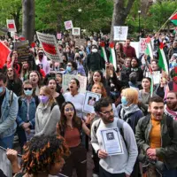 Hundreds of Temple University, Drexel University, and University of Pennsylvania students march in Philadelphia in solidarity with Palestine, April 2024.